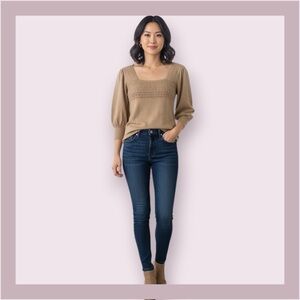 Studio M Petite Taupe Square Neck Sweater